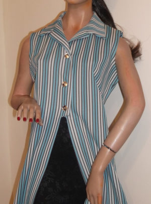 1970s blue striped top on mannequin - Crimplene