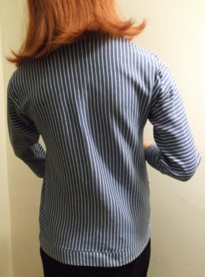 1950s blue striped cardigan - back view